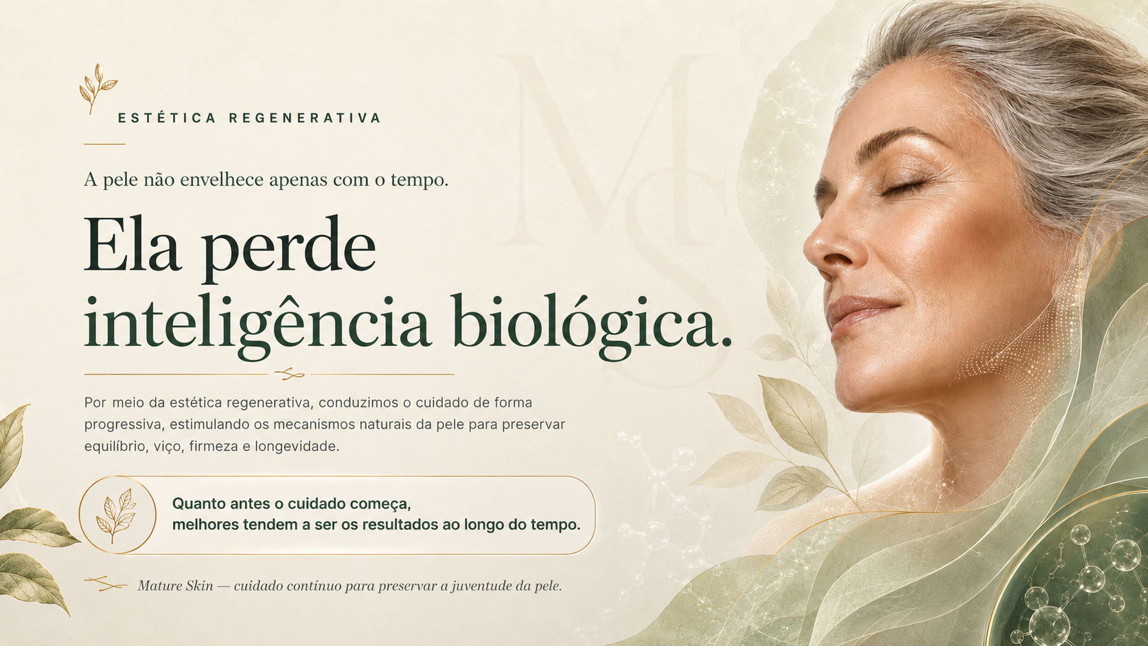 Arte da campanha Mature Skin sobre estética regenerativa e inteligência biológica da pele